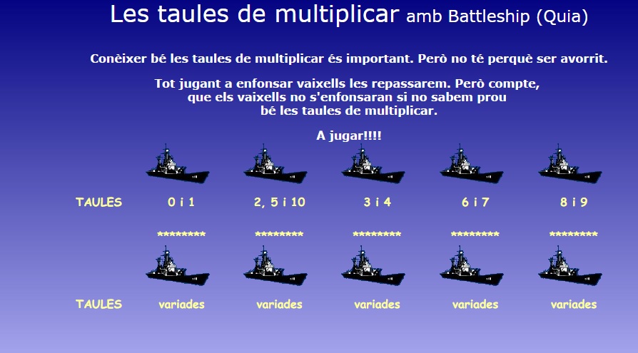 Taules de multiplicar amb Battleship (Quia)