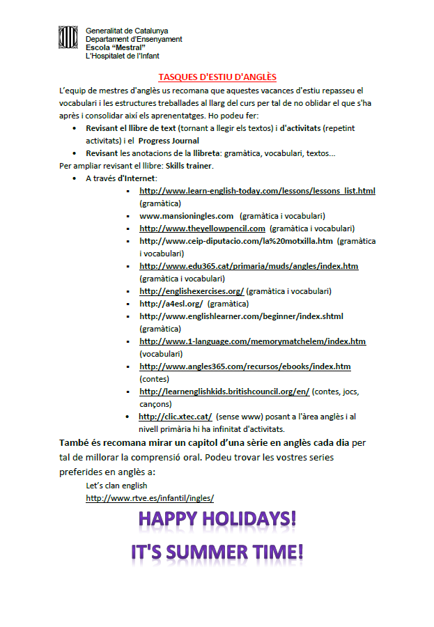 Deures anglès estiu