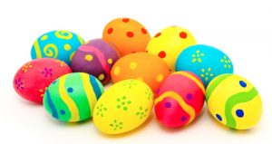 Colorful handmade easter eggs isolated on a white