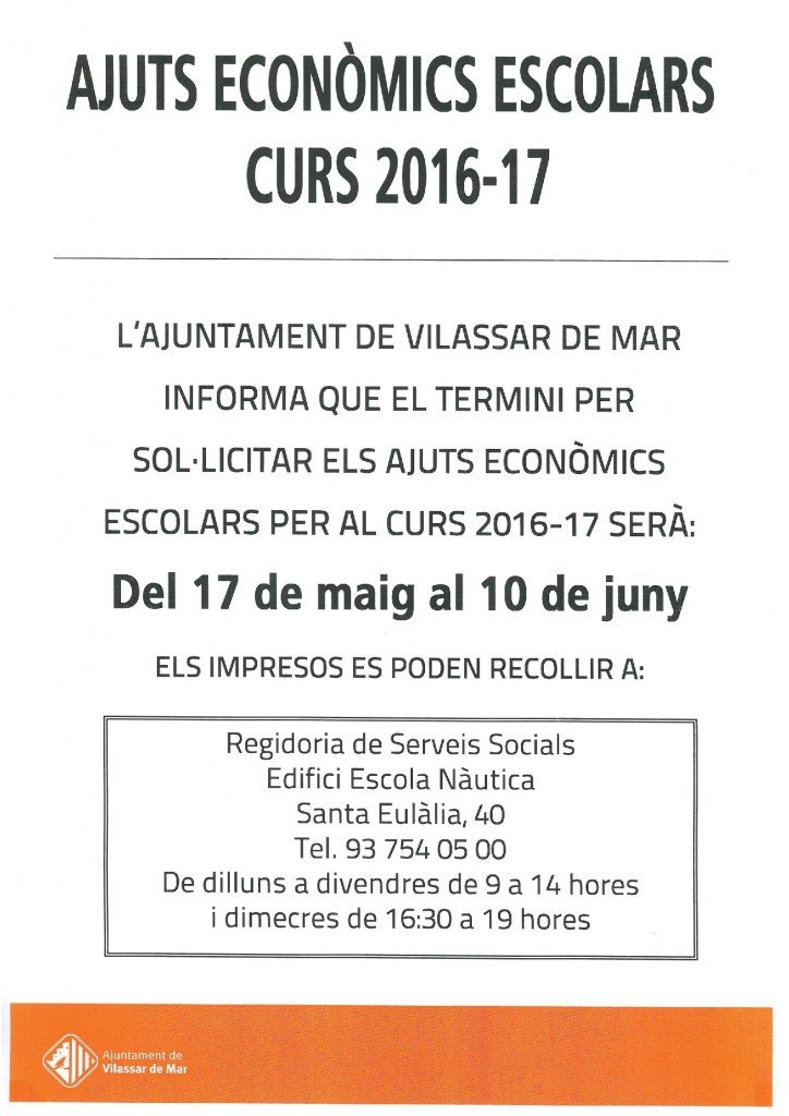Ajuts Econòmics Escolars Ajuntament 2016-17