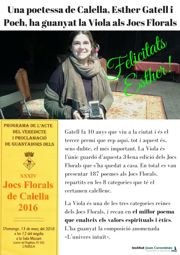 Una poetessa de Calella, Esther Gatell i Poch, ha guanyat la Viola als Jocs Florals