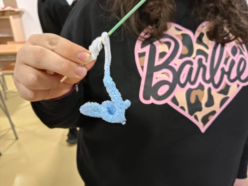 Àlex ens ensenya un dels productes obtinguts de la cristal·lització del bòrax