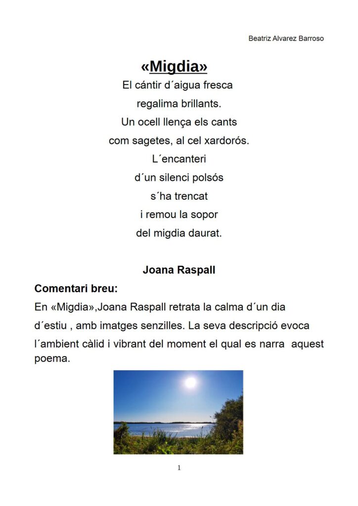 Poema Migdia de Joana Raspall