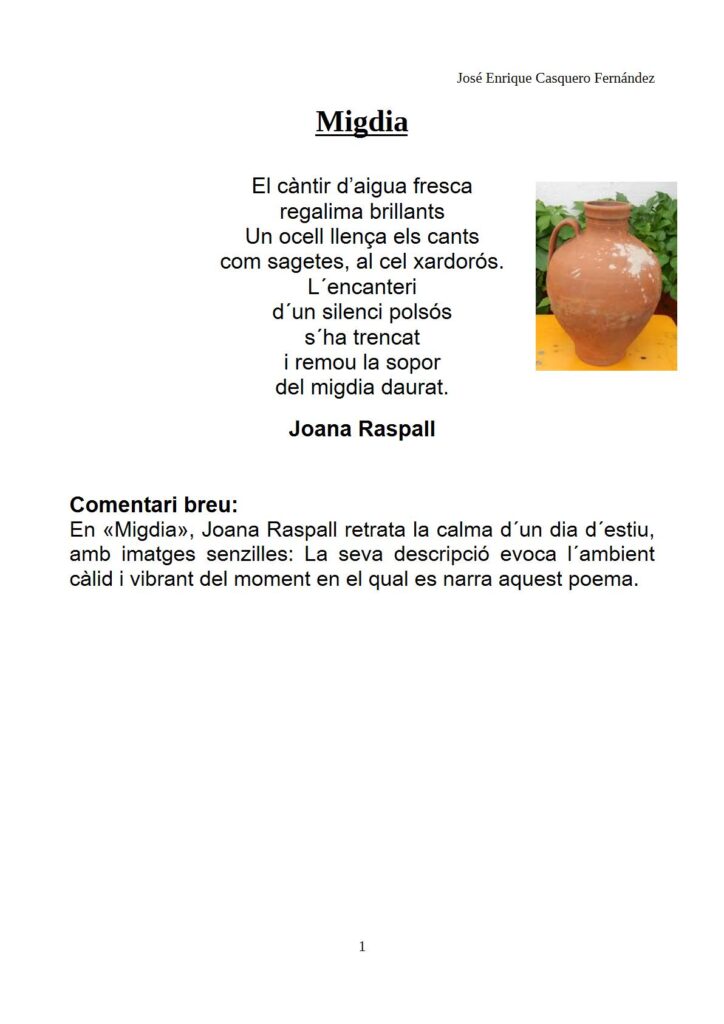 Poema Migdia de Joana Raspall
