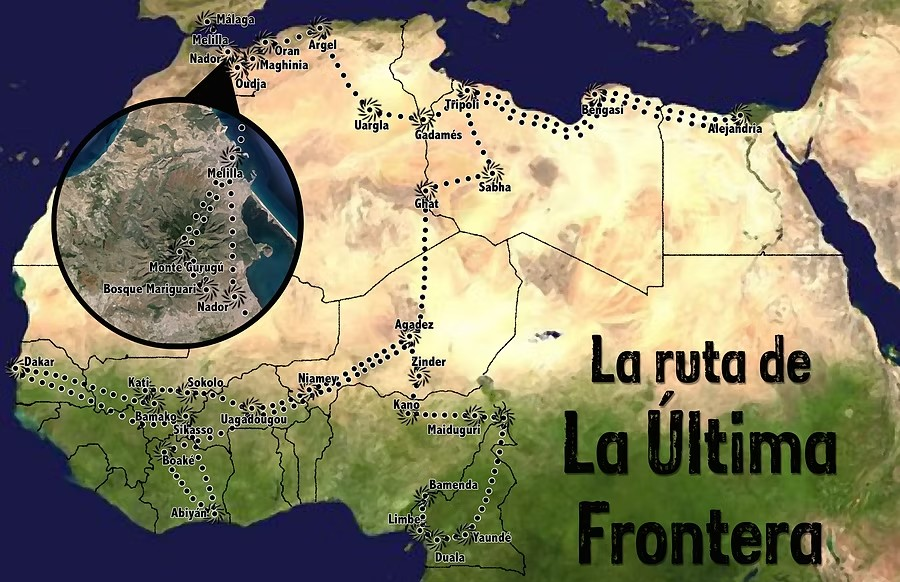 La última frontera. Ruta que va seguir en Roland Fosso en el seu viatge.