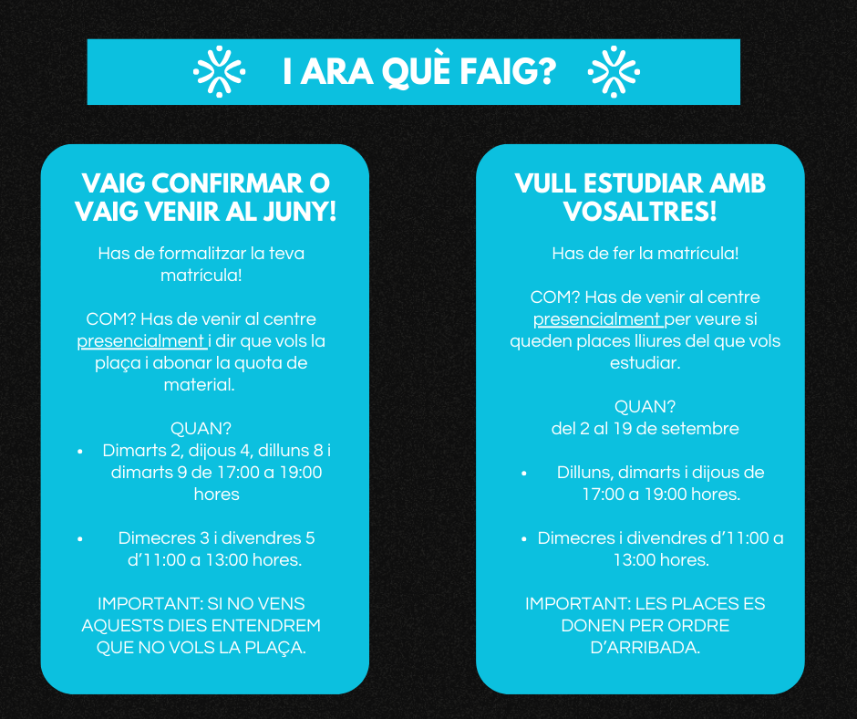 Confirmació plaça i nova matrícula