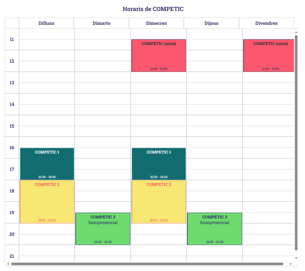 Horaris del COMPETIC 2025-2026