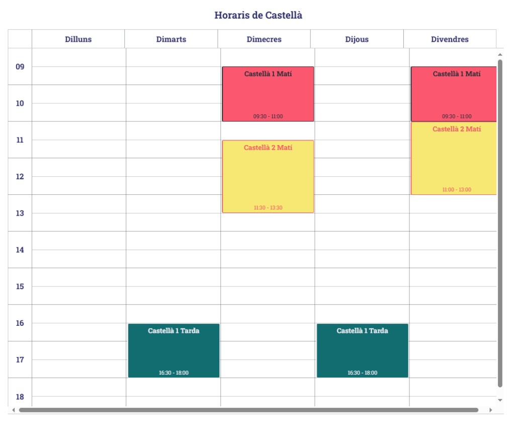 Horaris de Castellà 2025-2026
