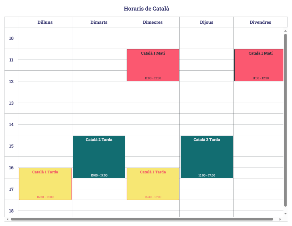 Horaris de Català 2025-2026