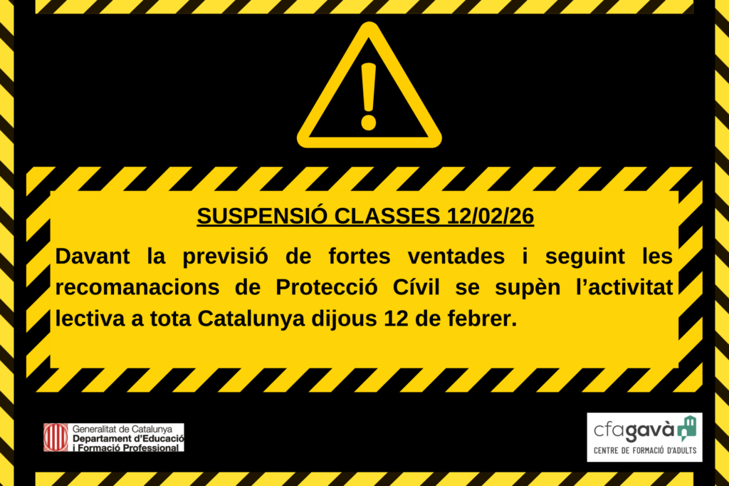 Dijous 12 NO CLASSES per fortes ventades