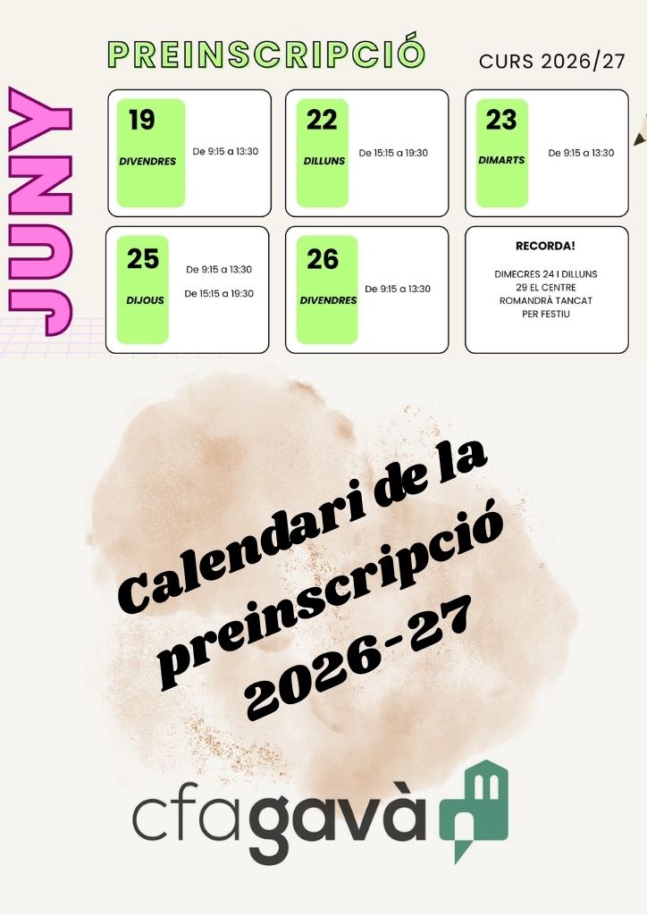 Preinscripció i matrícula per al curs 2026-2027