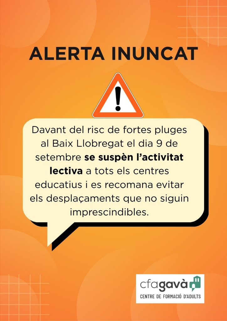 Atenció: demà 9 de setembre el centre romandrà tancat