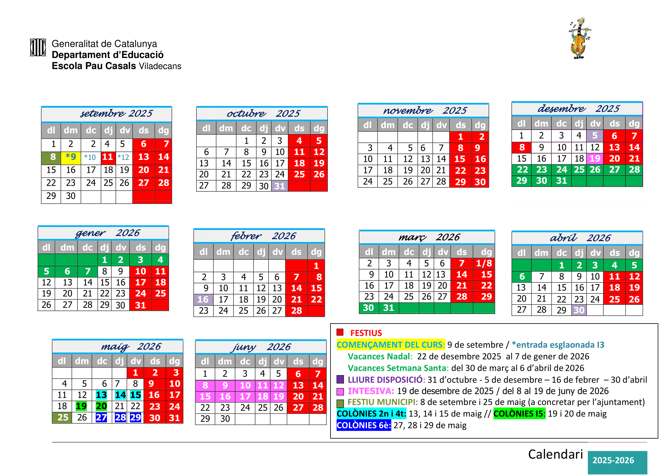 Calendari curs