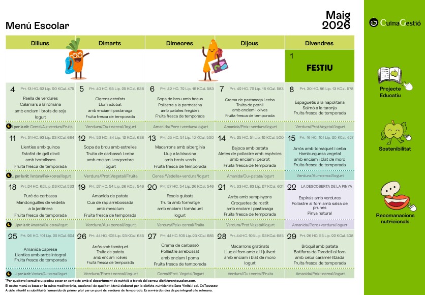 menú maig 2026