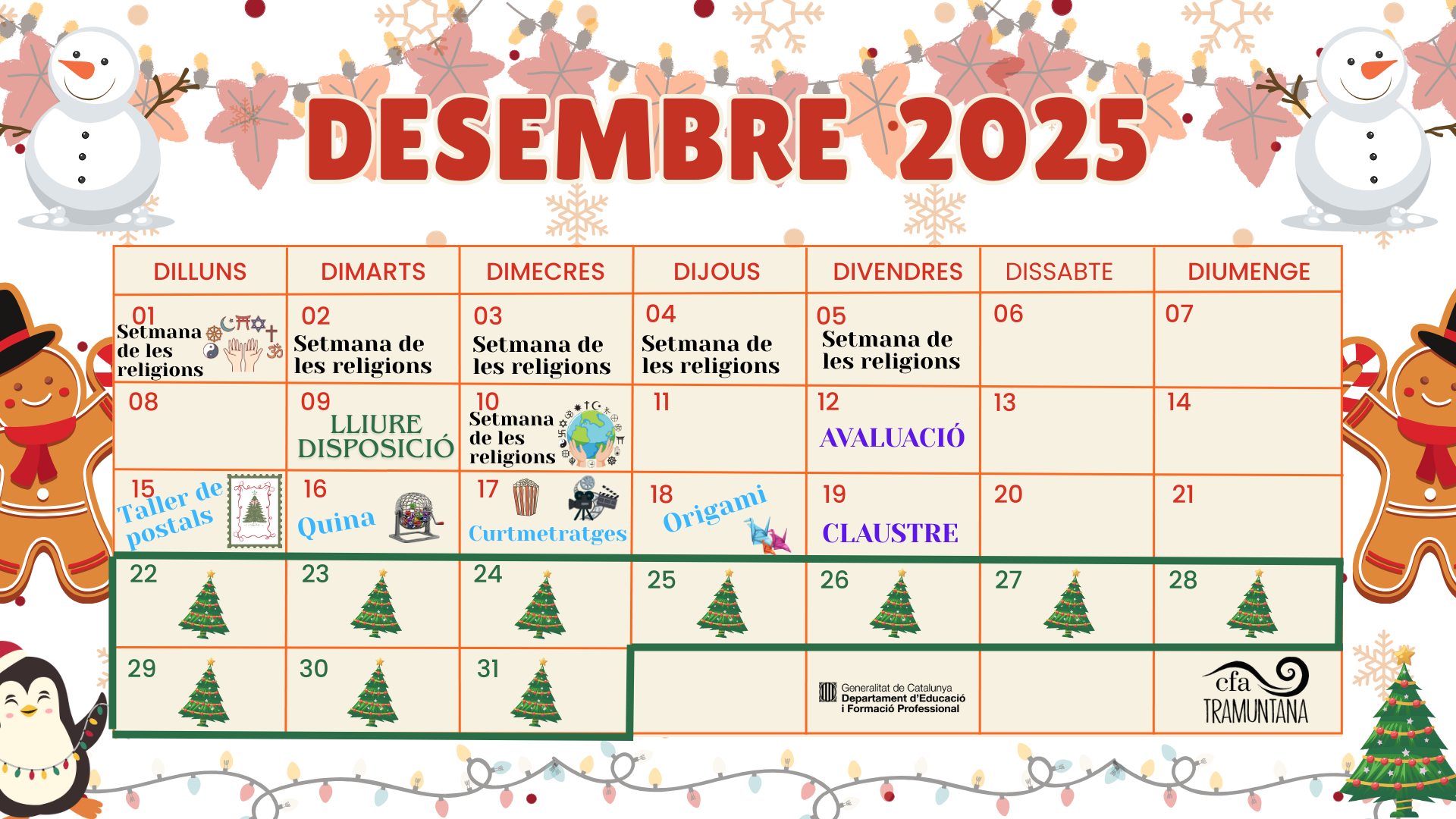 Calendari activitats desembre