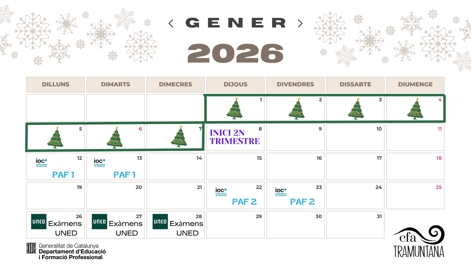Activitats CFA Tramuntana gener 2026