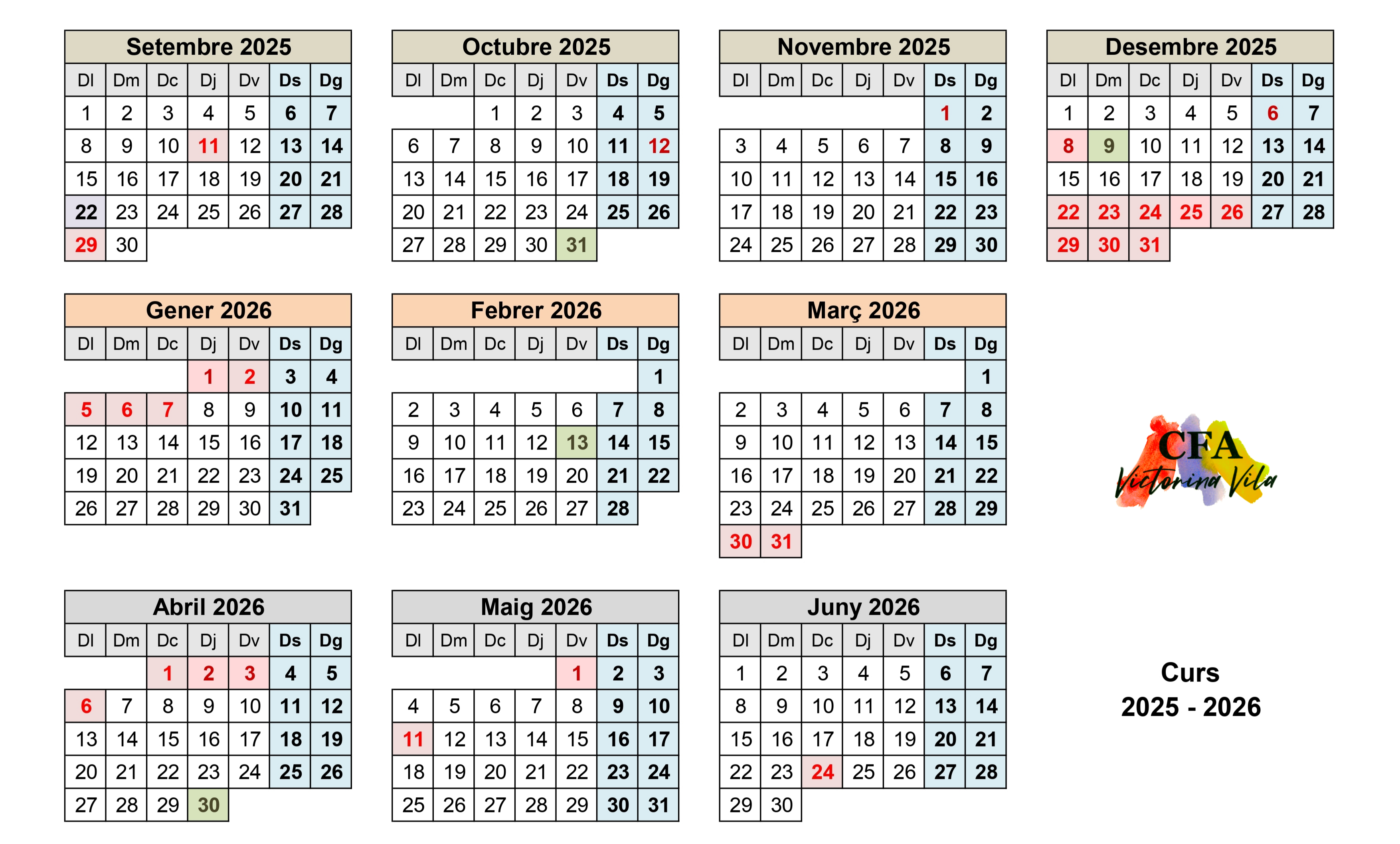 Calendari curs 2025-2026
