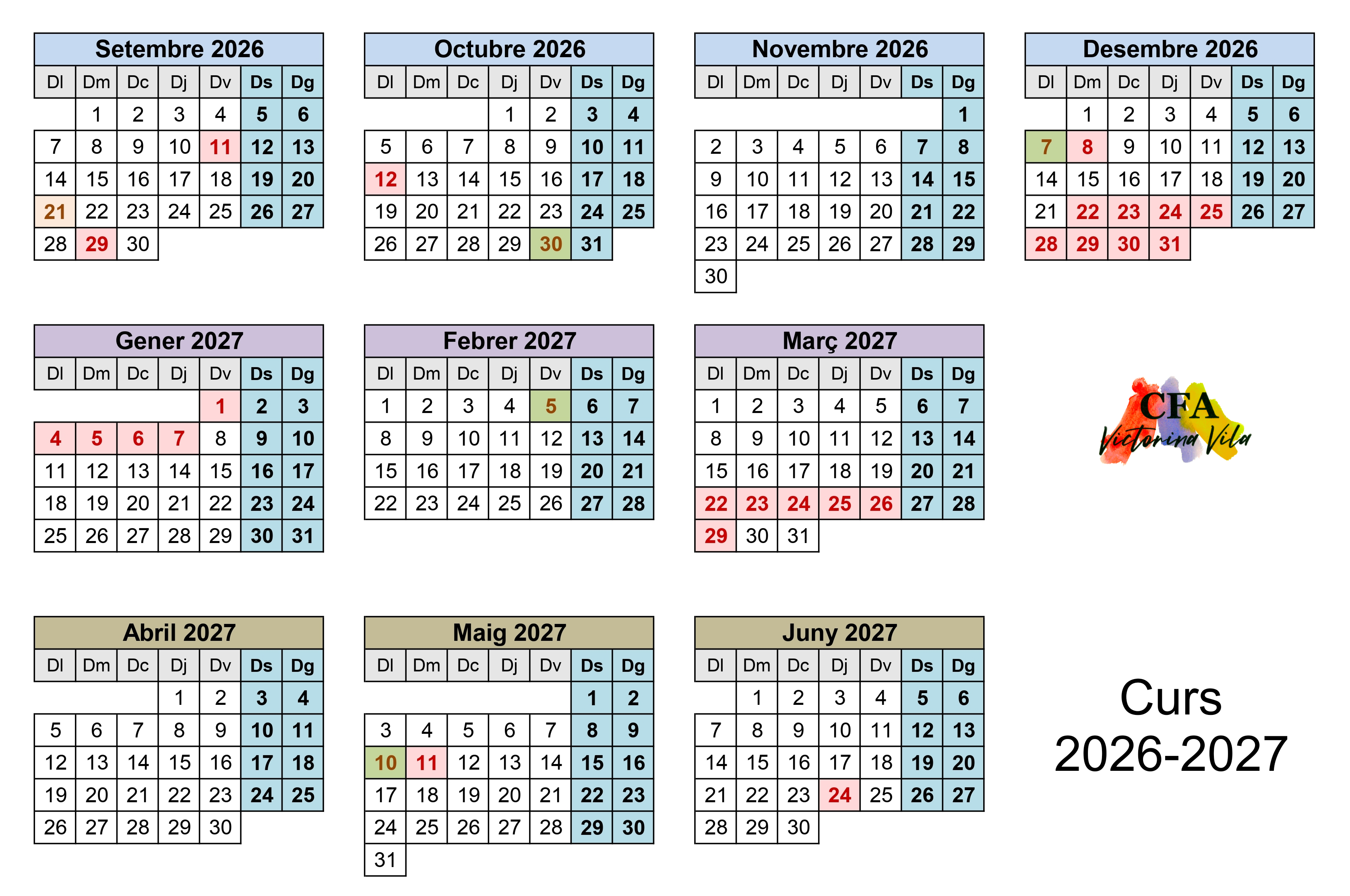 Calendari curs 2026-2027
