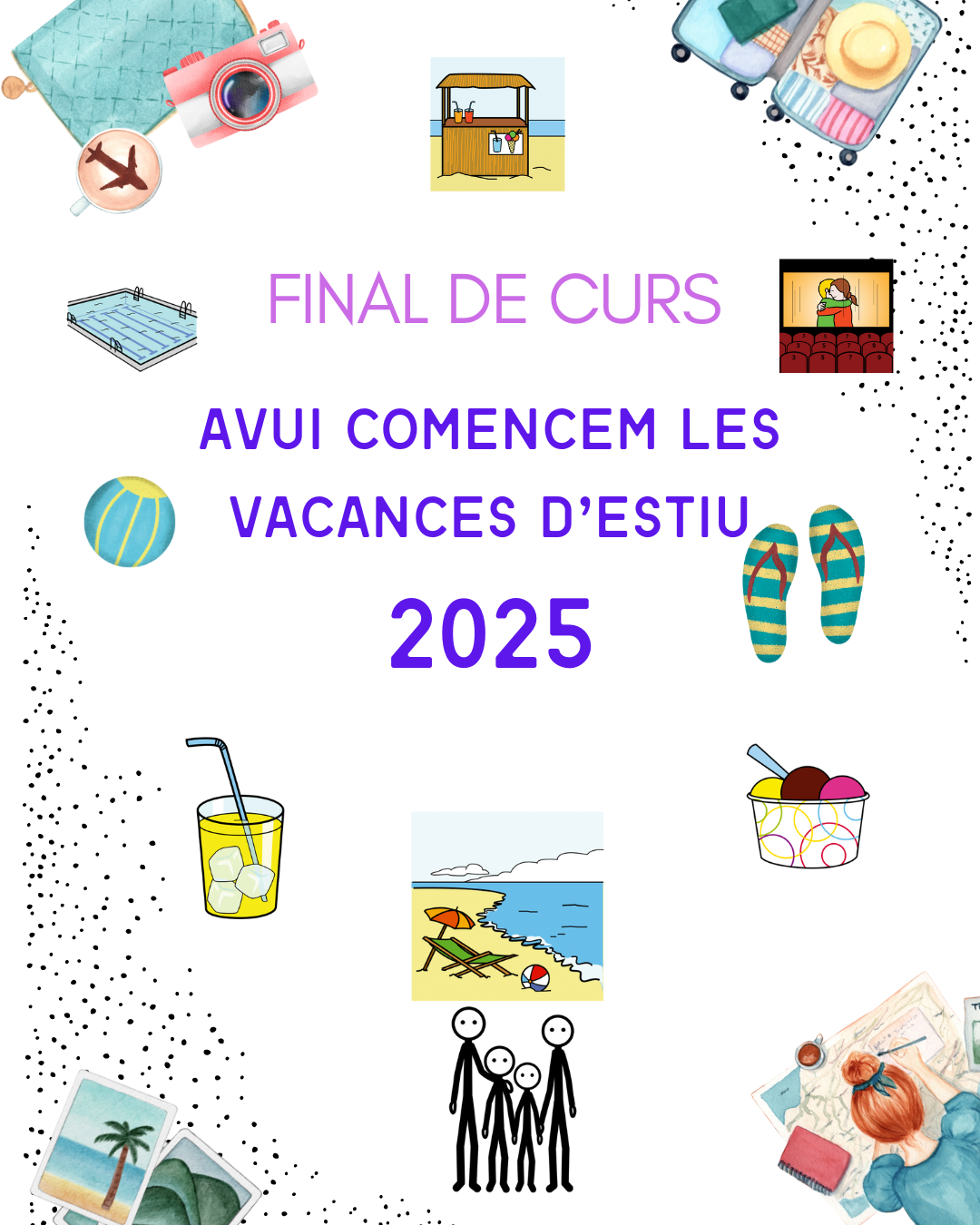 Documento A4 Cartel Cerrado por Vacaciones Descanso Verano Acuarela Ilustrado Multicolor (Post de Instagram (45))