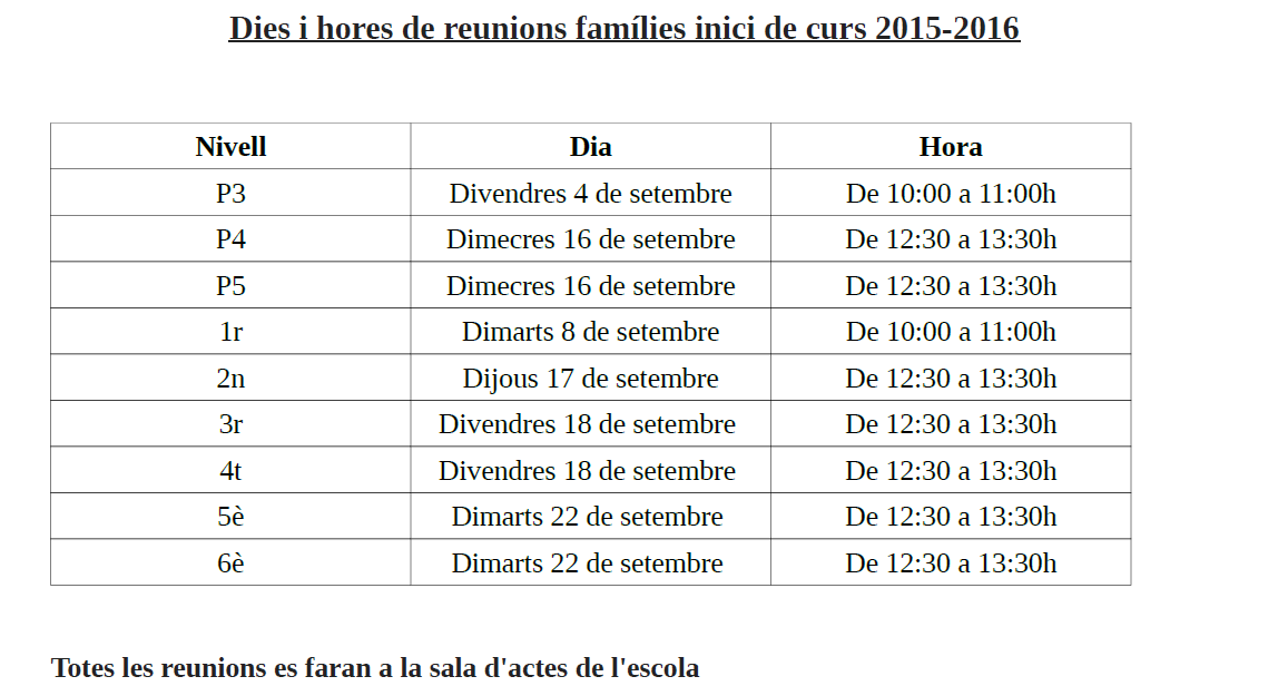 Reunions famílies 2015-2016