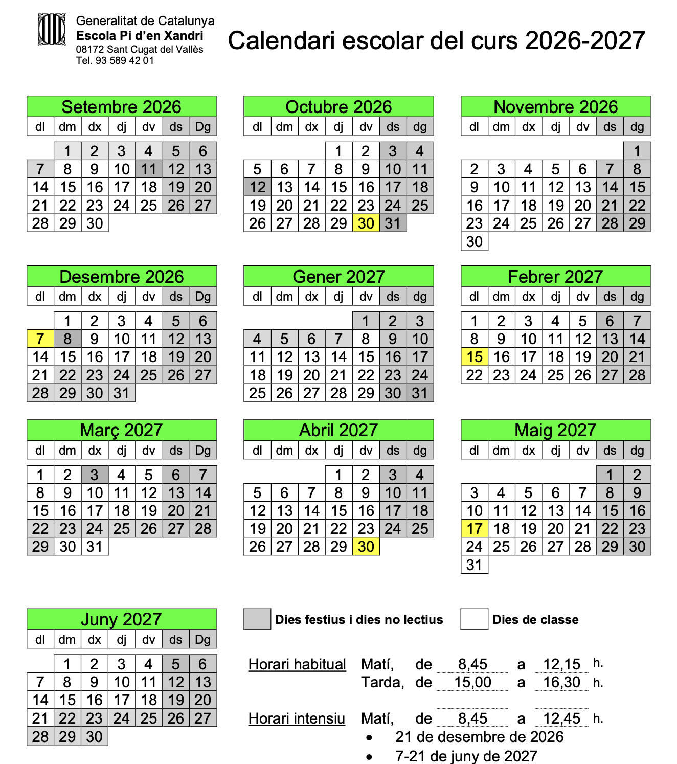 Calendari escolar 26-27