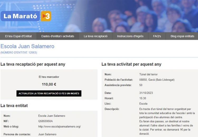 Donació a la Marató de TV3