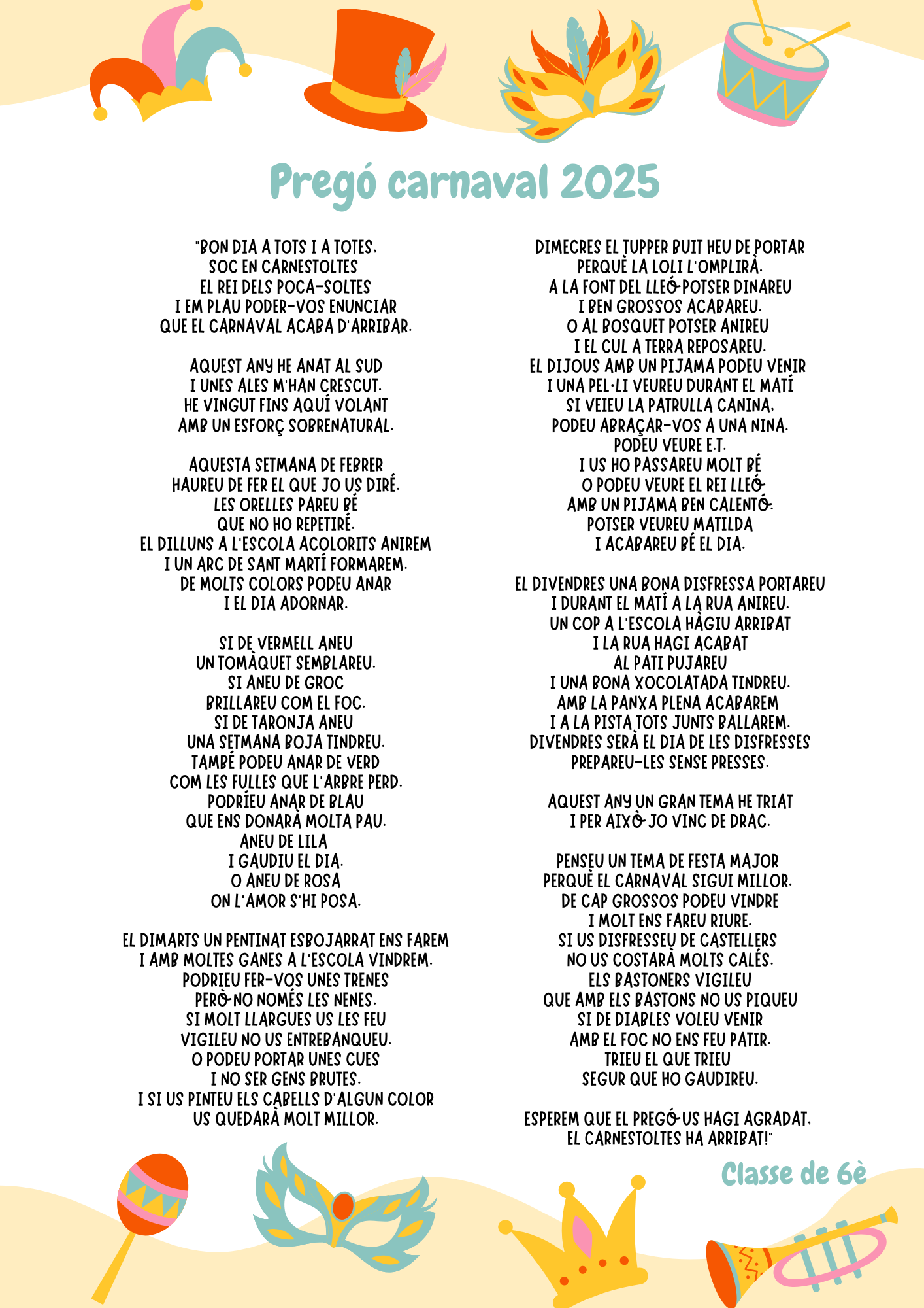 Documento A4 Comunicado de Carnaval escuela Infantil Amarillo