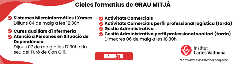 Portes Obertes Cicles grau mitjà a l'Institut Carles Vallbona