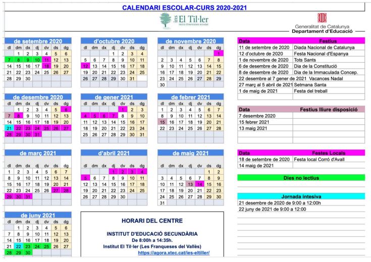 calendari escolar 20-21 institut el tiller