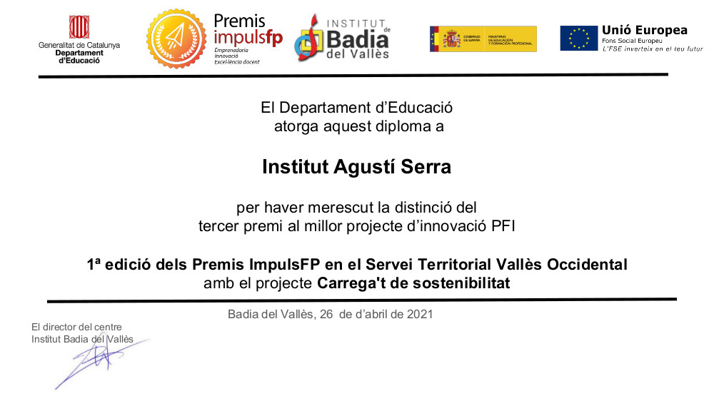 PFI, Agustí Serra i Fontanet, Sabadell, Premi ImpulsFP, FP