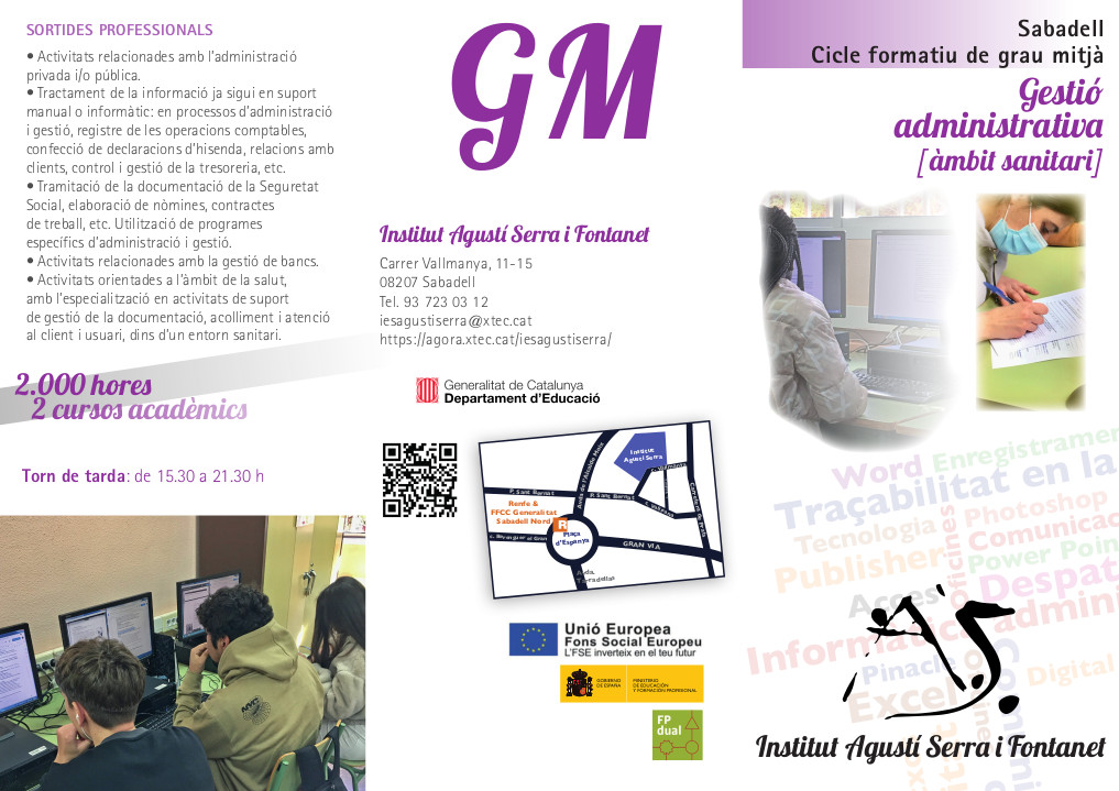Tríptic CFGM Gestió administrativa (àmbit sanitari)