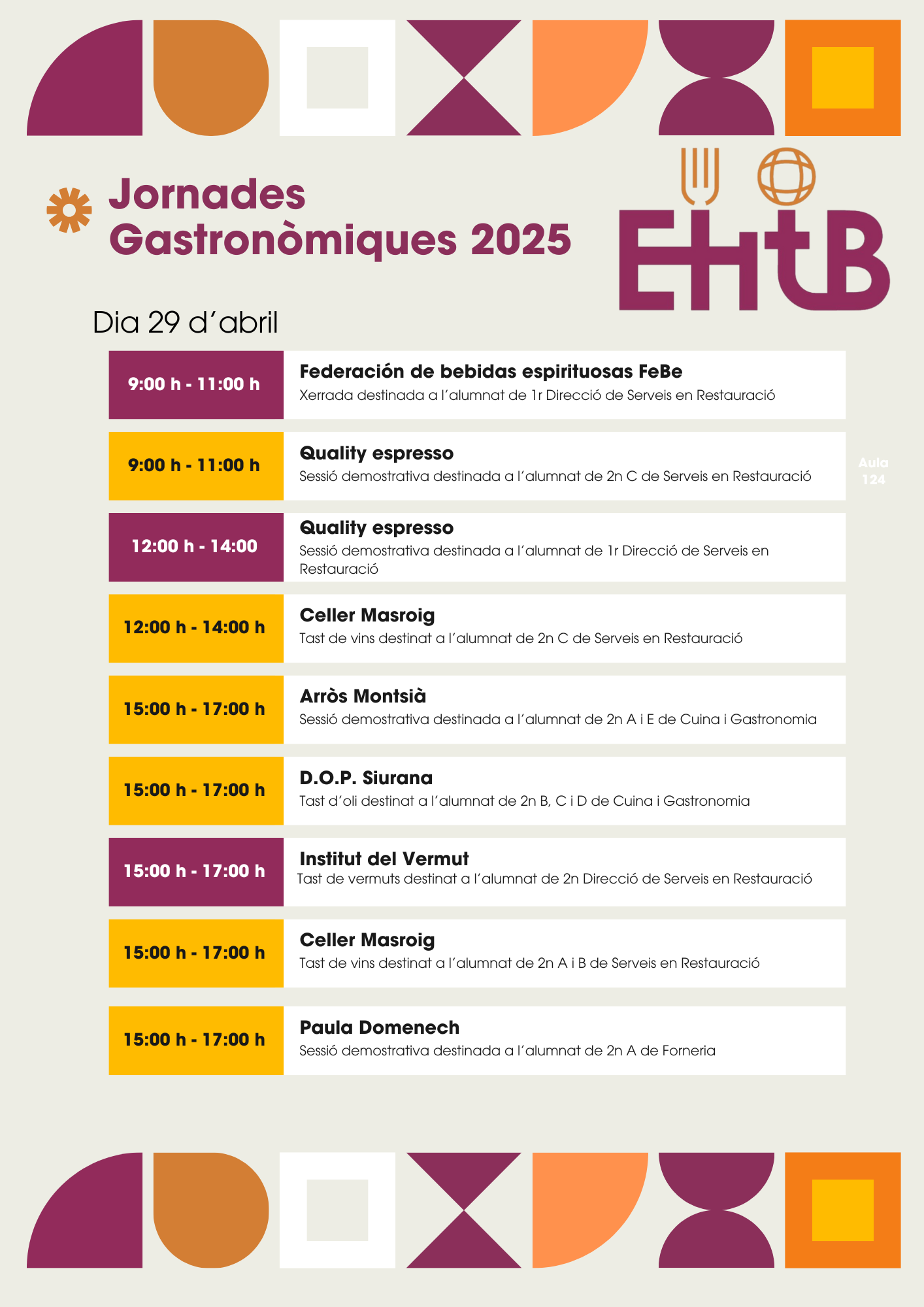 Cartell ponències de les jornades gastronòmiques 2025 del matí del 29 d'abril de 2025
