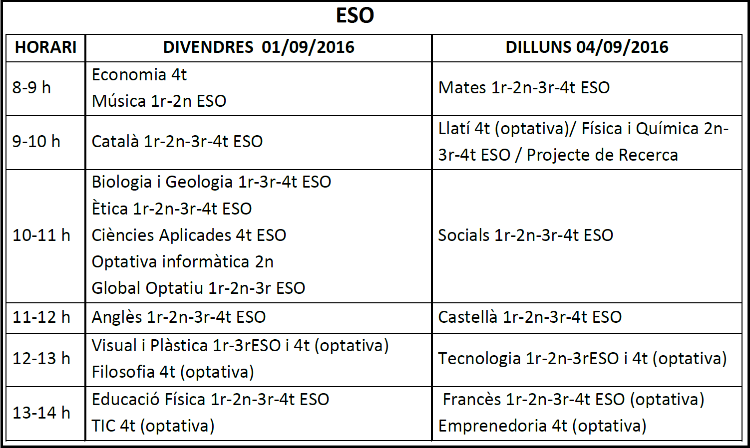 ESO exàmens setembre 2017