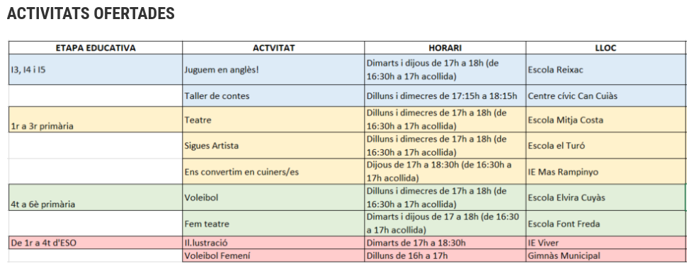 oferta d'activitats extraescolars 24-25