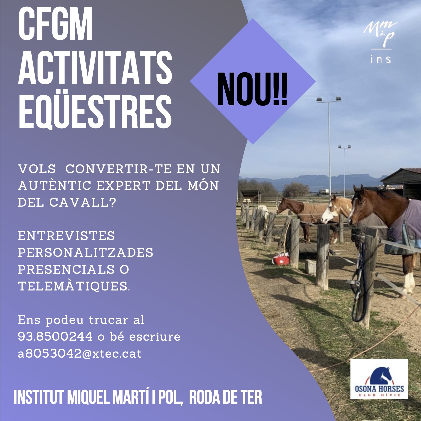 Nou CFGM Activitats eqüestres