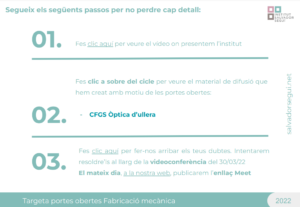 Targeta portes obertes digitals 2022 - Fabricació mecànica