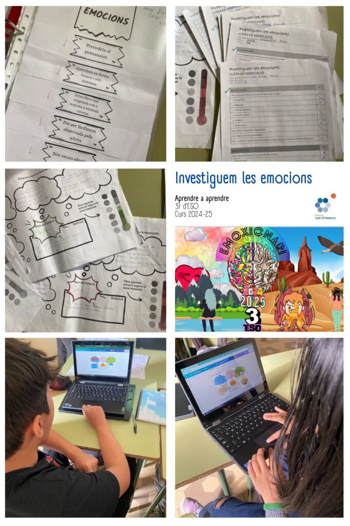 Collage amb fotos de l'alumnat de 3r d'ESO treballant en l'activitat de l'Emoxionari.