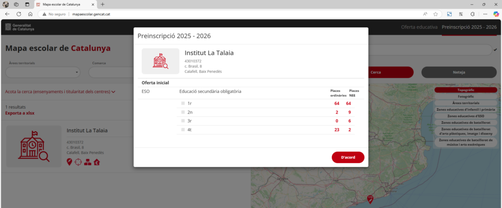 Oferta ESO Curs 25-26. Mapa Escolar