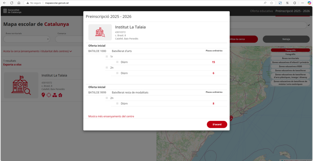 Mapa Escolar.Oferta BAT.Curs 25-26