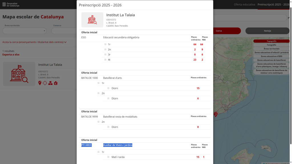 Oferta inicial places PFI. Curs 25-26
