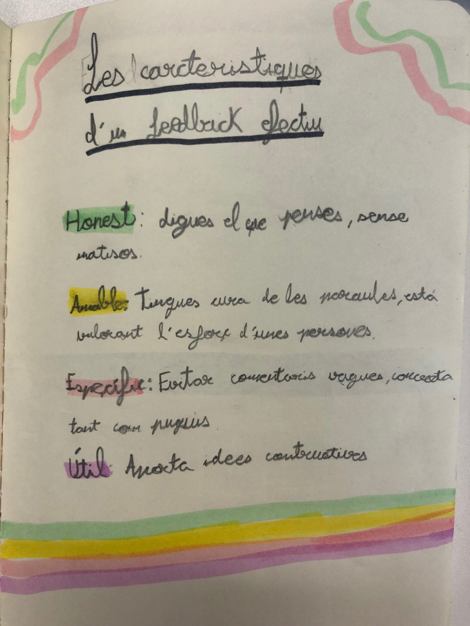 Registre de procés a la libreta, el feedback