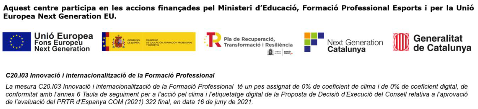 Aquest centre participa en les accions finançades pel Ministeri d'Educació, Formació Professional i Esports i per la Unió Europea Next Generation EU