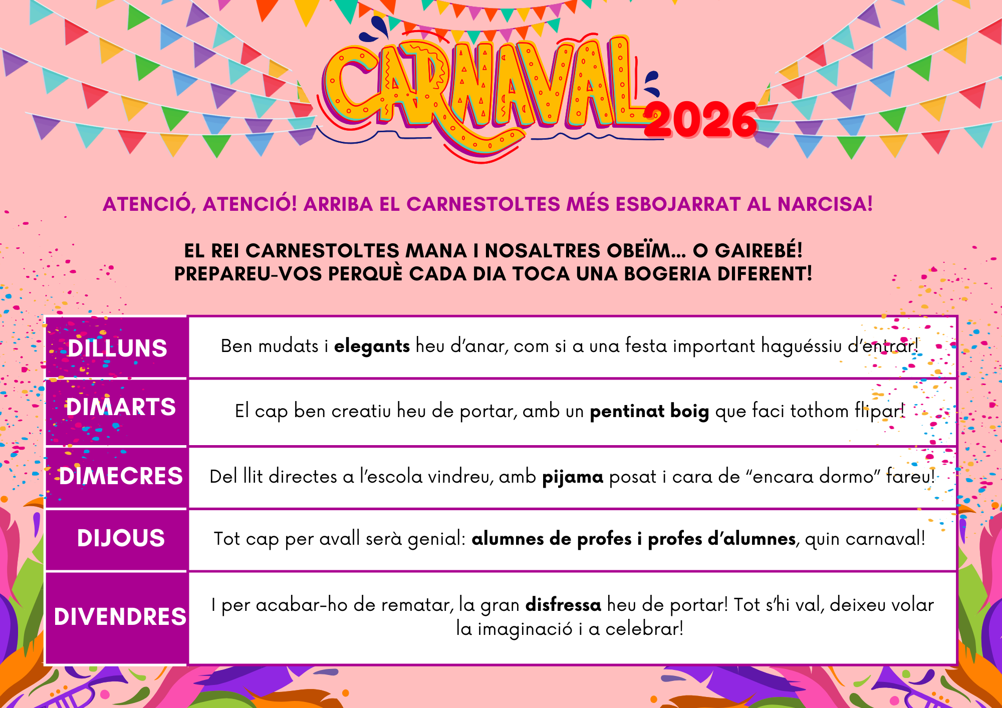Infografia de les consignes de Carnestoltes 2026