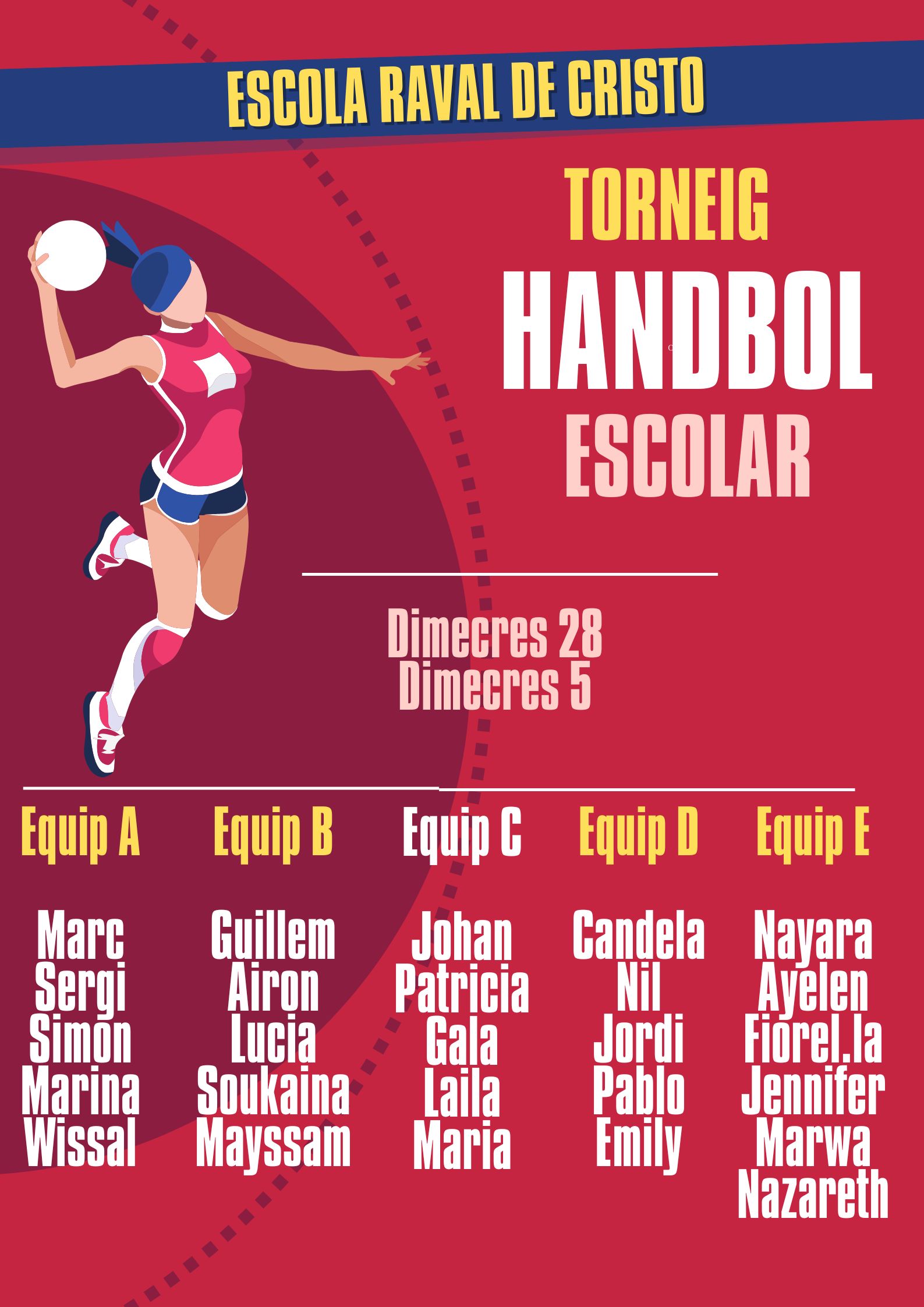 Cartel de Torneo de Handball Femenino Deportivo Rojo Azul